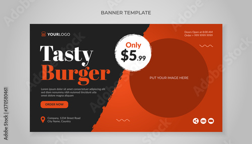 Tasty burger banner template for fast food restaurant