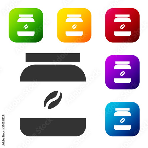 Black Coffee jar bottle icon isolated on white background. Set icons in color square buttons. Vector Illustration.