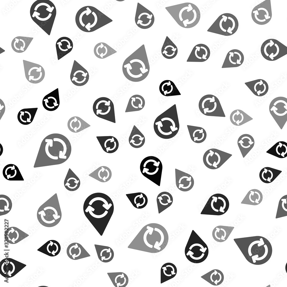 Black Recycle clean aqua icon isolated seamless pattern on white background. Drop of water with sign recycling. Vector Illustration. Black Recycle clean aqua icon isolated seamless pattern on white background. Drop of water with sign recycling. Vector Illustration.