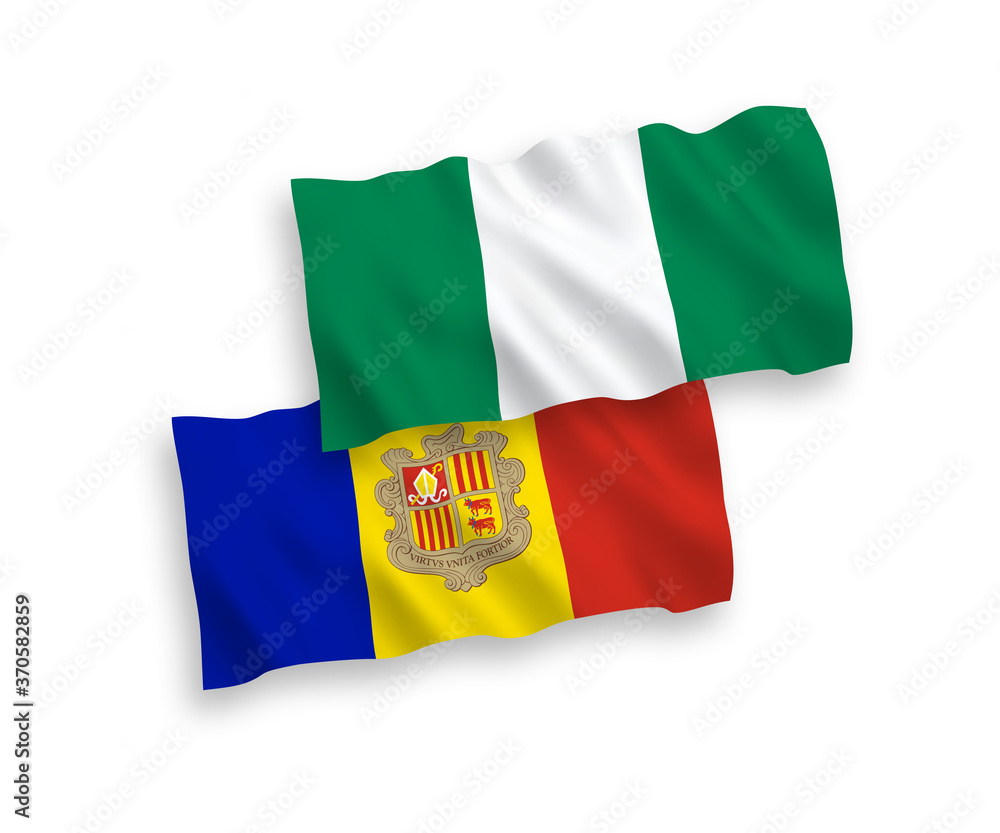 Fototapeta premium Flags of Andorra and Nigeria on a white background