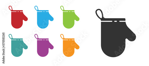 Black Oven glove icon isolated on white background. Kitchen potholder sign. Cooking glove. Set icons colorful. Vector Illustration.