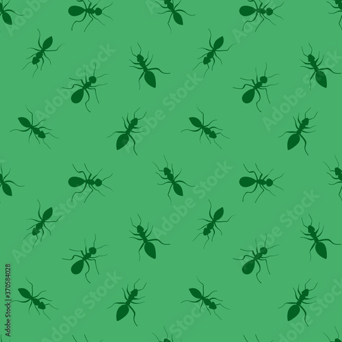 Ants seamless pattern. Green hand drawn insects on light background. Vector illustration. © Alisa