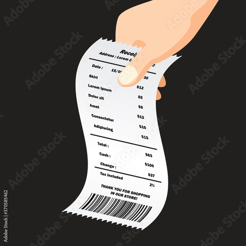 Skirt receipt printed template, paper financial check. vector illustration