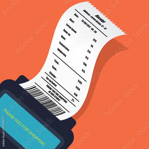 short receipt printed template, paper financial check. vector illustration