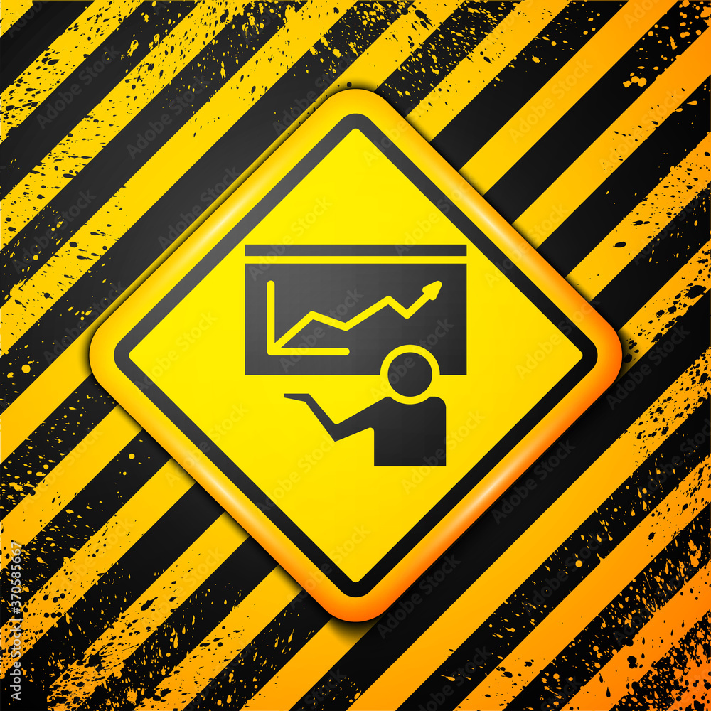 Black Training, presentation icon isolated on yellow background. Warning sign. Vector. Black Training, presentation icon isolated on yellow background. Warning sign. Vector.
