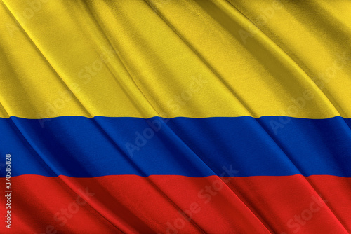 Colorful Colombia flag waving in the wind. 3D illustration.