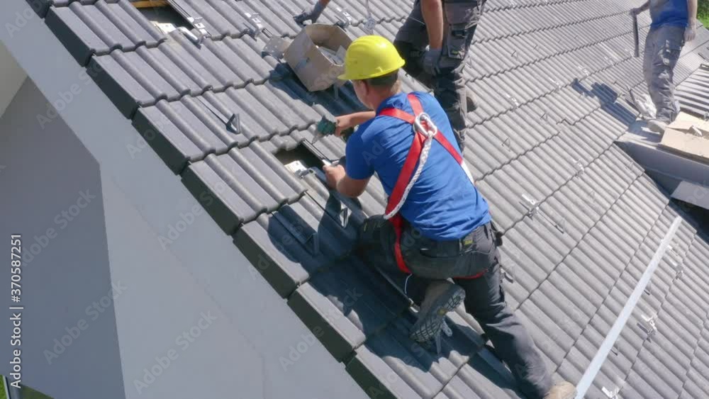 custom made wallpaper toronto digitalTechnician install solar panel by screwdriver in Slovenia, aerial view