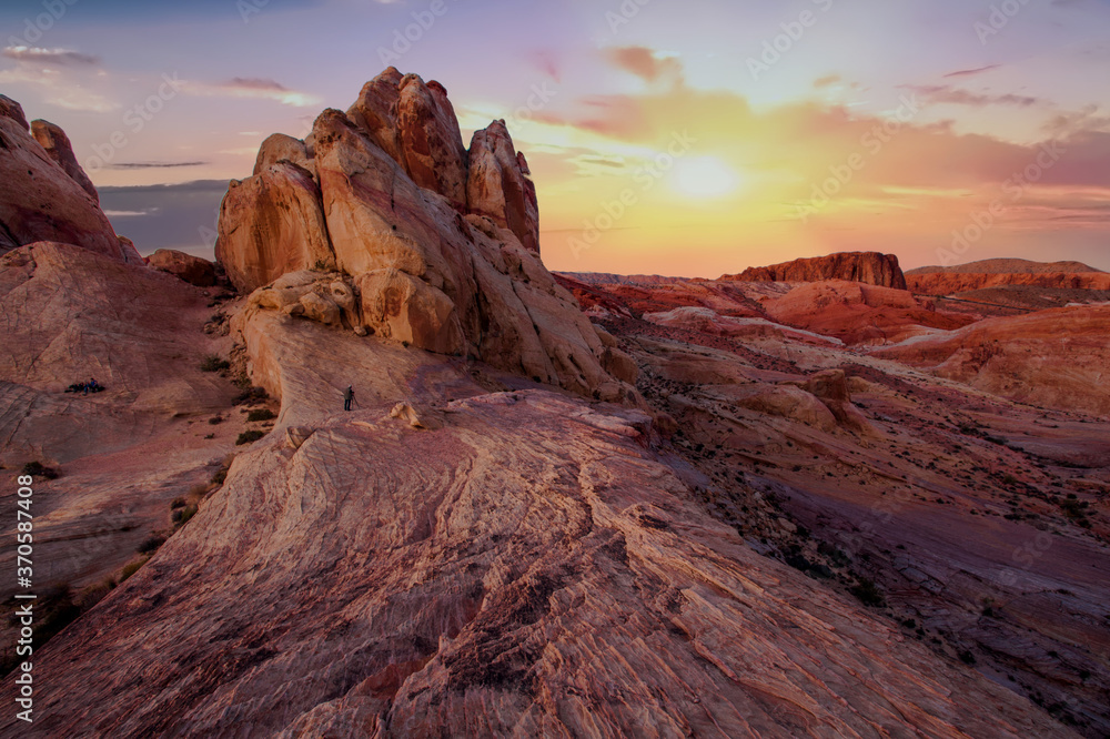 Sunset over the Valley of Fire State Park in the Nevada desert, USA
