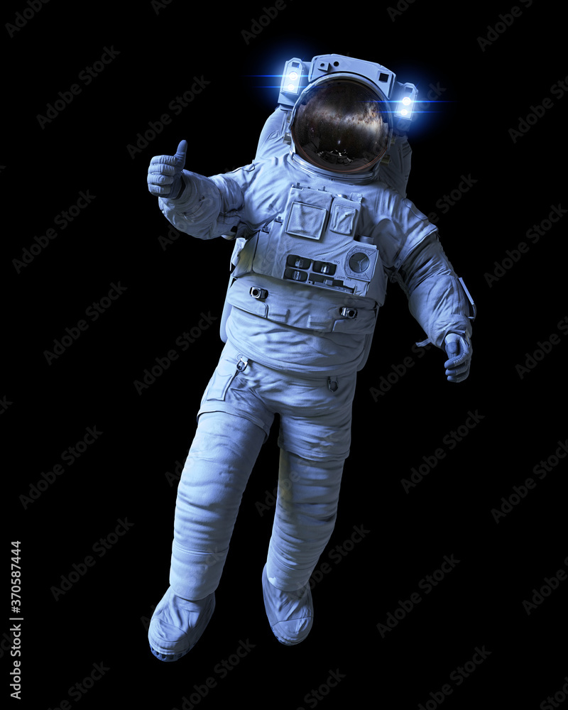 astronaut showing thumbs up, isolated on black background
