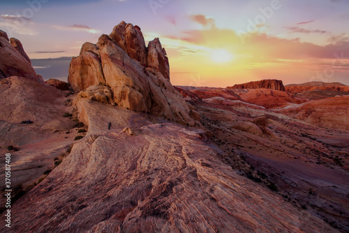 Sunset over the Valley of Fire State Park in the Nevada desert, USA 