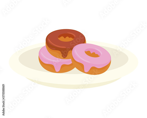 sweet donuts in dish, on white background vector illustration design