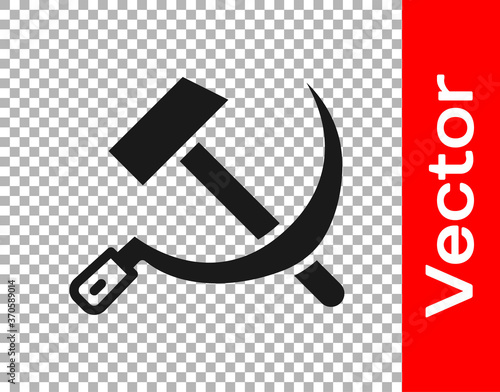 Black Hammer and sickle USSR icon isolated on transparent background. Symbol Soviet Union. Vector.