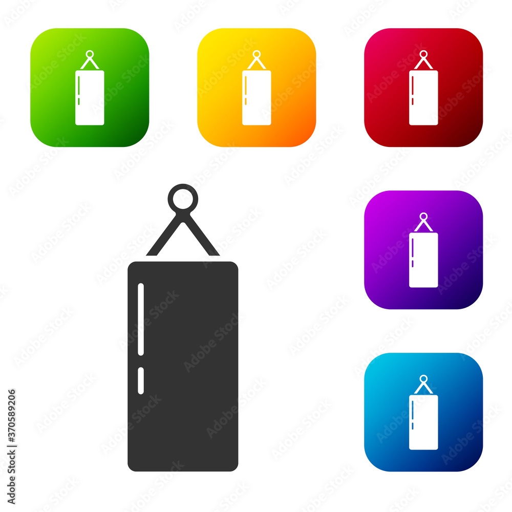 Black Punching bag icon isolated on white background. Set icons in color square buttons. Vector. Black Punching bag icon isolated on white background. Set icons in color square buttons. Vector.