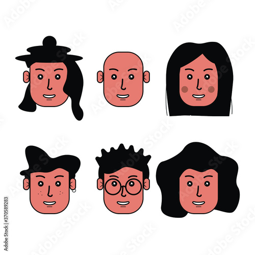 illustration of the character's appearance. drawn people in vector. Collection of six images of people