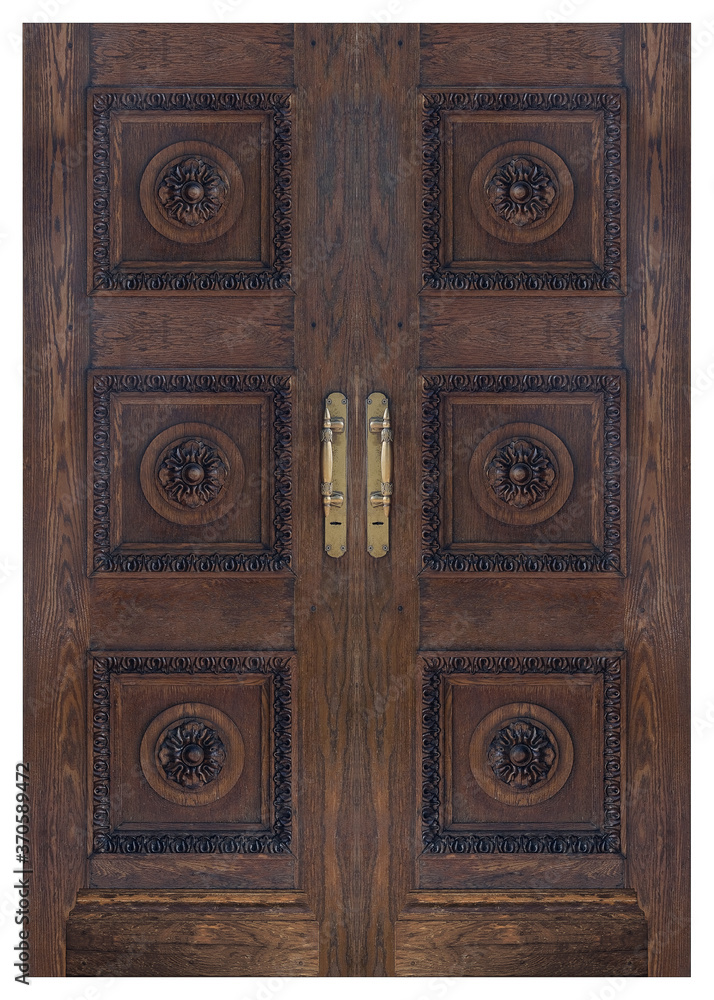The model of the antique wooden entrance door (isolated on white background) The model of the antique wooden entrance door (isolated on white background)