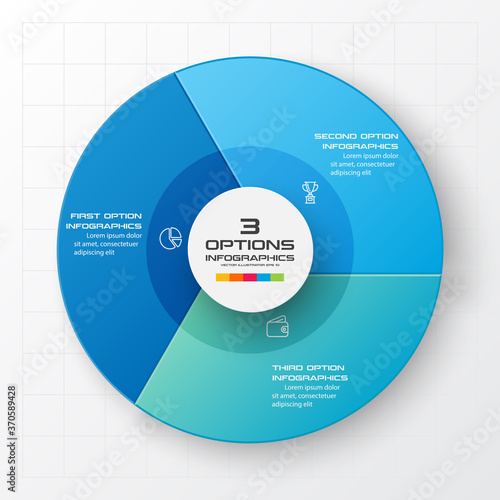 Circle chart infographic template with 3 options,Vector illustration.