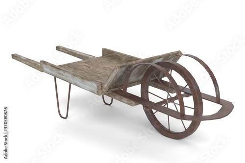 3d illustration of an old wheel barrow