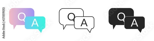 Q and A icons set. Question and Answer with speech bubble symbol in filled, colored gradient and outline style collection