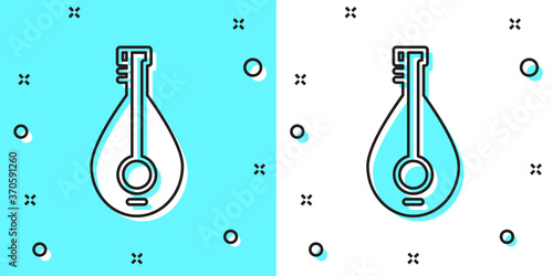 Black line Traditional musical instrument mandolin icon isolated on green and white background. Random dynamic shapes. Vector.