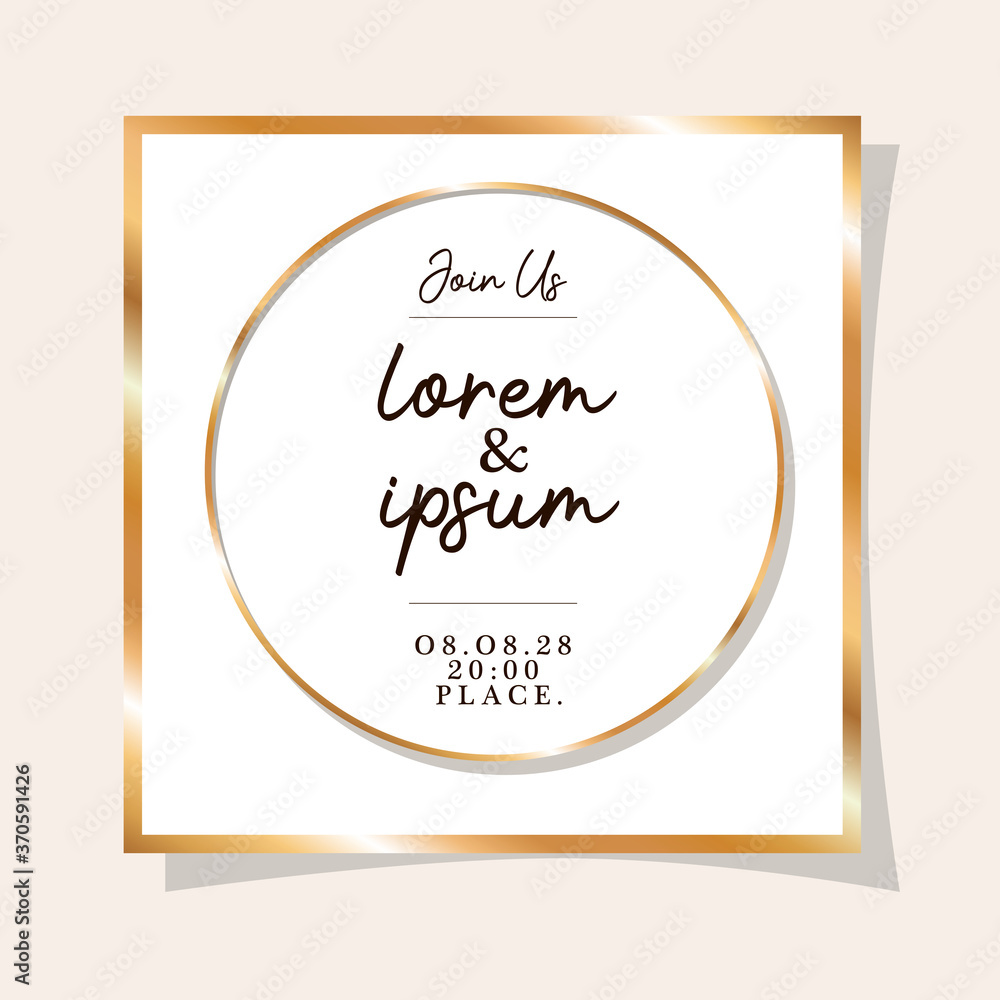 join us text in gold frame design, Wedding invitation save the date and engagement theme Vector illustration join us text in gold frame design, Wedding invitation save the date and engagement theme Vector illustration
