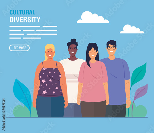 banner of group people together on scene nature, cultural and diversity concept vector illustration design