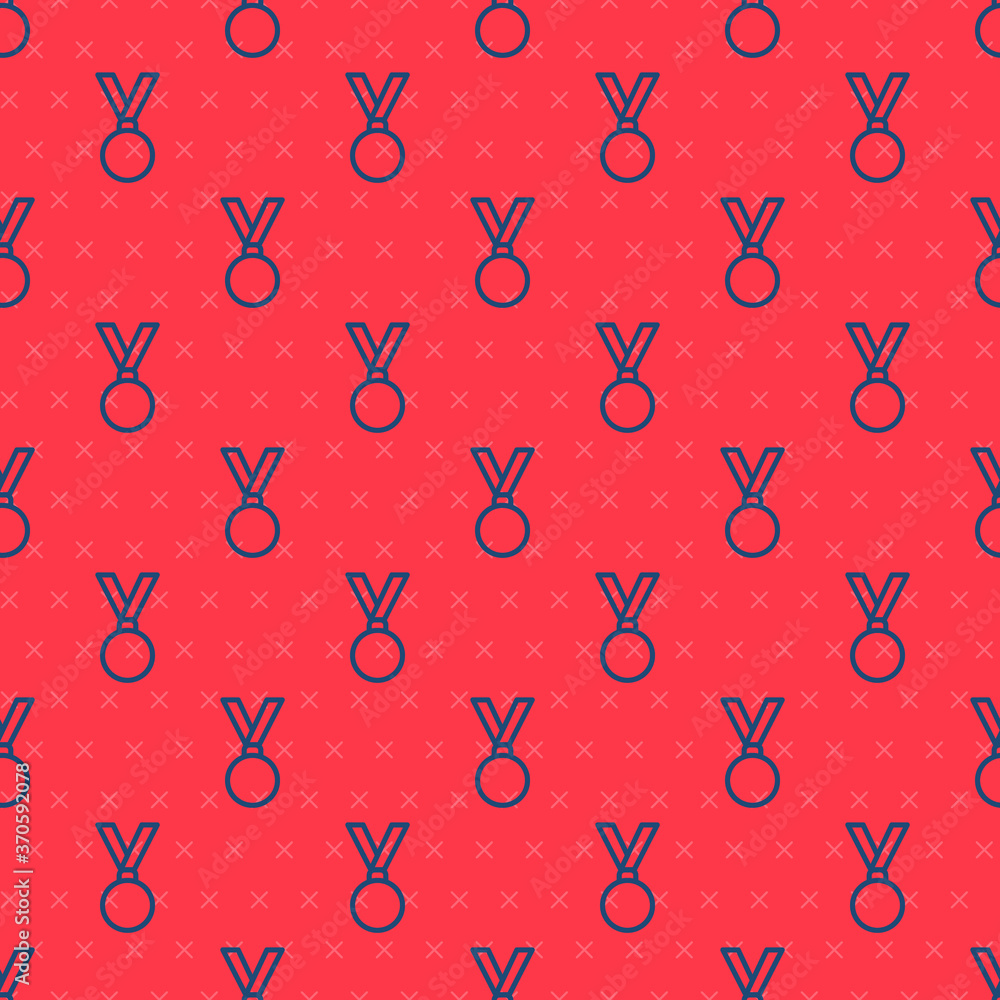 Blue line Medal icon isolated seamless pattern on red background. Winner achievement sign. Award medal. Vector Illustration. Blue line Medal icon isolated seamless pattern on red background. Winner achievement sign. Award medal. Vector Illustration.
