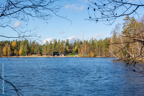 View of The Lake Kuusijarvi in autumn, Vantaa, Finland photo