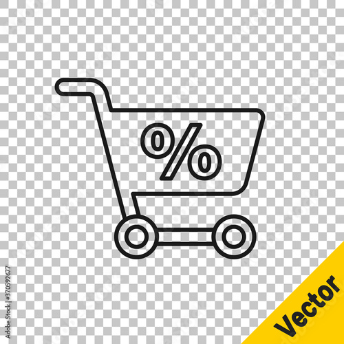 Black line Shopping cart icon isolated on transparent background. Online buying concept. Delivery service sign. Supermarket basket symbol. Vector Illustration.