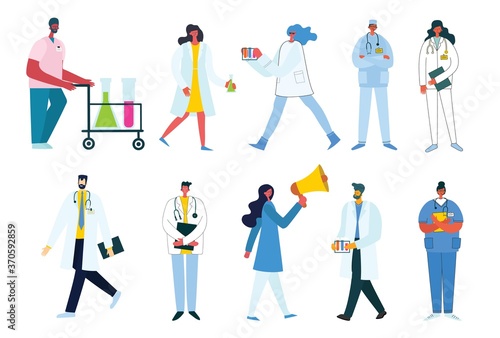 Team doctors on a white background. Vector illustration in flat style
