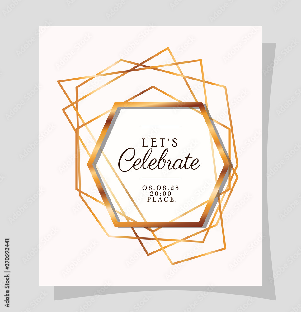 lets celebrate text in gold frame design, Wedding invitation save the date and engagement theme Vector illustration