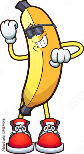 Cool dancing banana wearing sunglasses. Vector clip art illustration. All on a single layer. 
