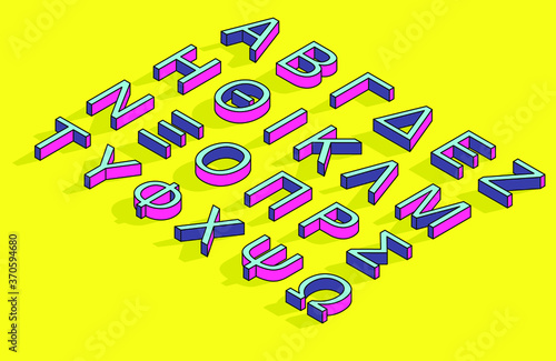 Pop art  isometric  Greek  alphabet on yellow background 