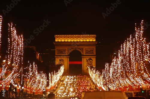 Fototapeta Naklejka Na Ścianę i Meble -  Arc de Triomphe and Christmas Illuminations on Champs Elysees, Paris in France