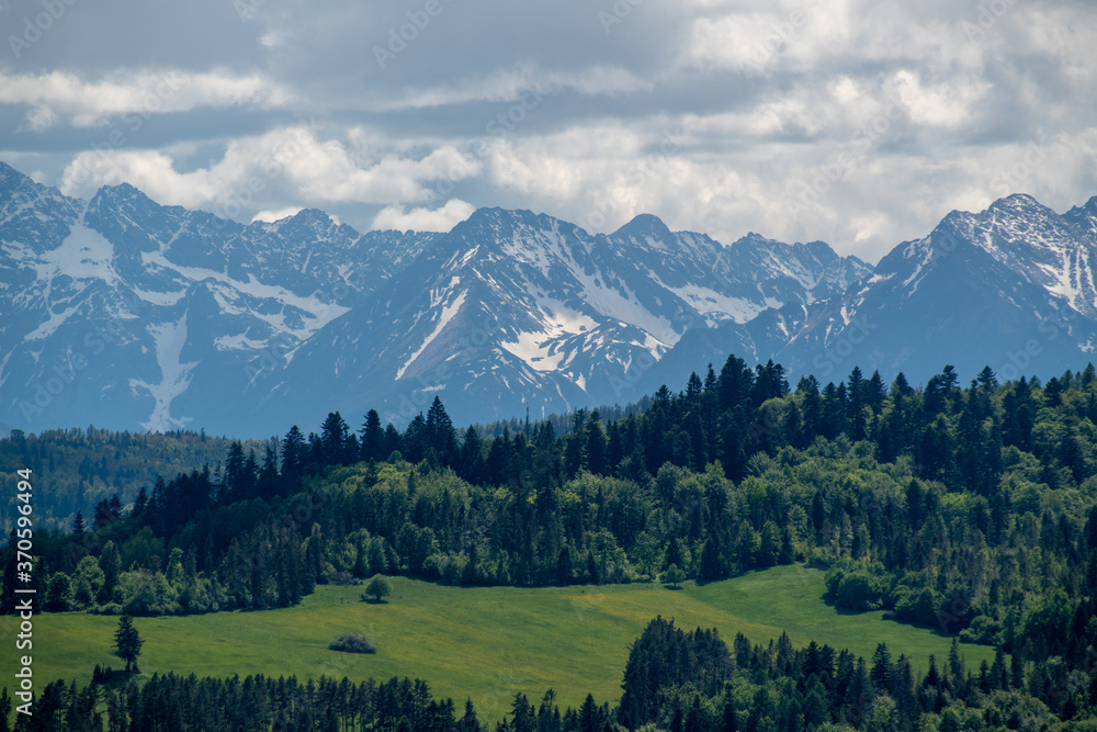 Panorama of the Tatra Mountains with  snow-capped peaks