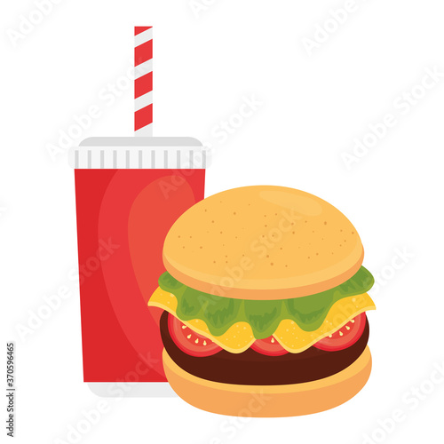 hamburger with drink on white background vector illustration design