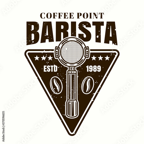Coffee point vector emblem, logo with portafilter