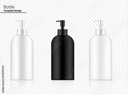 Glossy Pump Bottle Mock up Transparent, White and Black Realistic Cosmetic for Whitening Skincare and Aging anti-wrinkle merchandise on Background Illustration. Health Care and Medical.