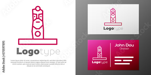 Logotype line Slavic pagan idol icon isolated on white background. Antique ritual wooden idol. Logo design template element. Vector.
