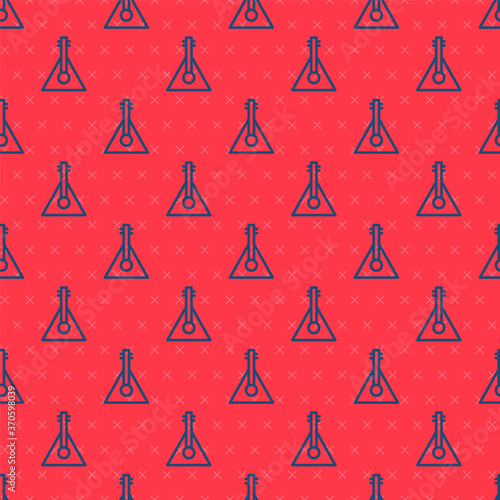 Blue line Musical instrument balalaika icon isolated seamless pattern on red background. Vector.