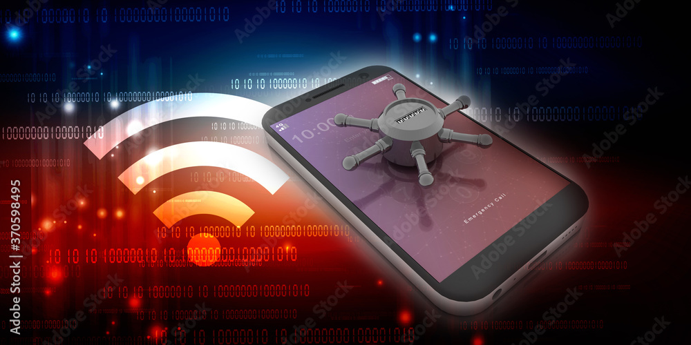 3d rendering Transmitter mobile wi-fi with lock 3d rendering Transmitter mobile wi-fi with lock