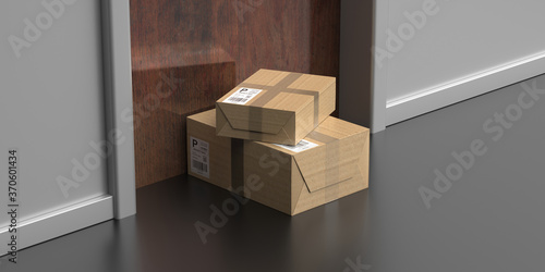 Foto Parcels delivered, doorstep delivery concept. 3d illustration