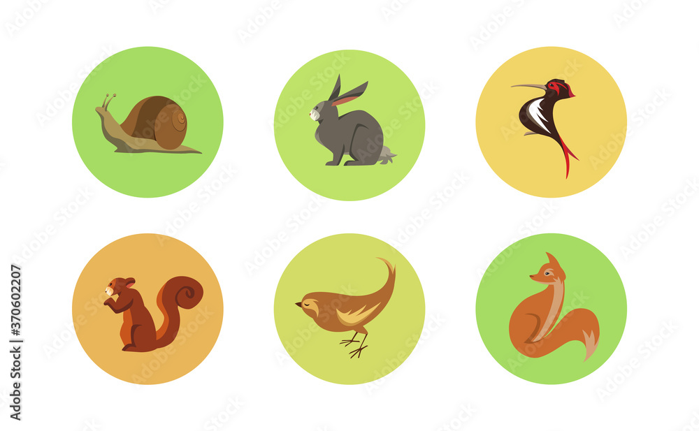 Set of Six Forest Animals Circle Icons Set of Six Forest Animals Circle Icons