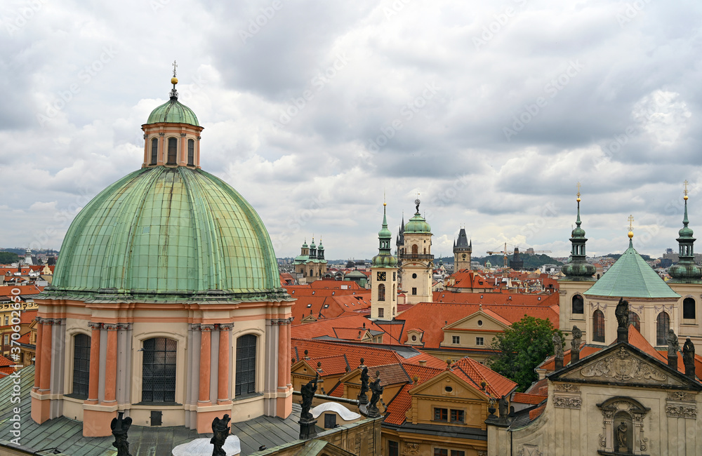 Churh towers and dome in Prague Czech republic
