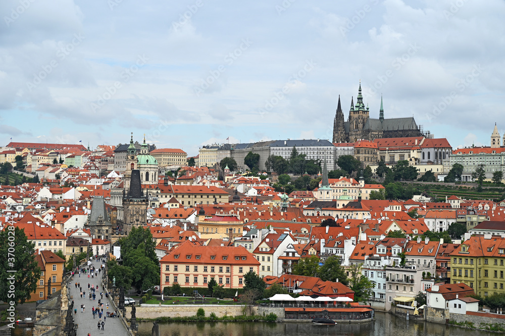 Prague Castle and Charles bridge cityscape Czech republic