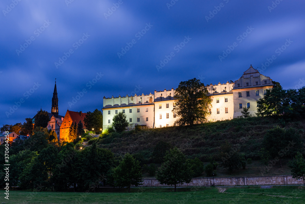 Sandomierz Town in Poland Old Town Panoramic Cityscape. Gothic Cathedral nad Royal Castle.