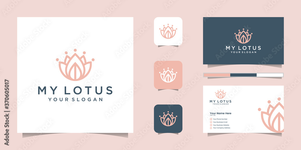 Fototapeta premium Lotus flower line art style logo design. yoga center, spa, beauty salon luxury logo. logo design, icon and business card