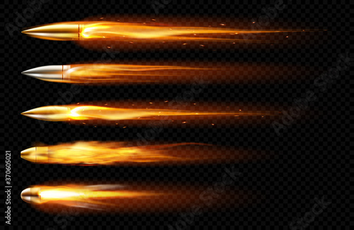 Billede på lærred Flying bullets with fire and smoke traces