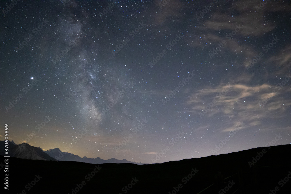 Milky way over mountain panorama