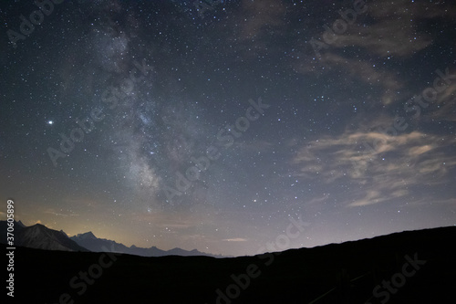 Milky way over mountain panorama