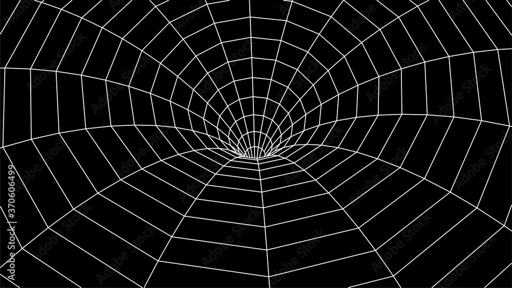 Technology wireframe tunnel on black background. Futuristic 3D vector grid.